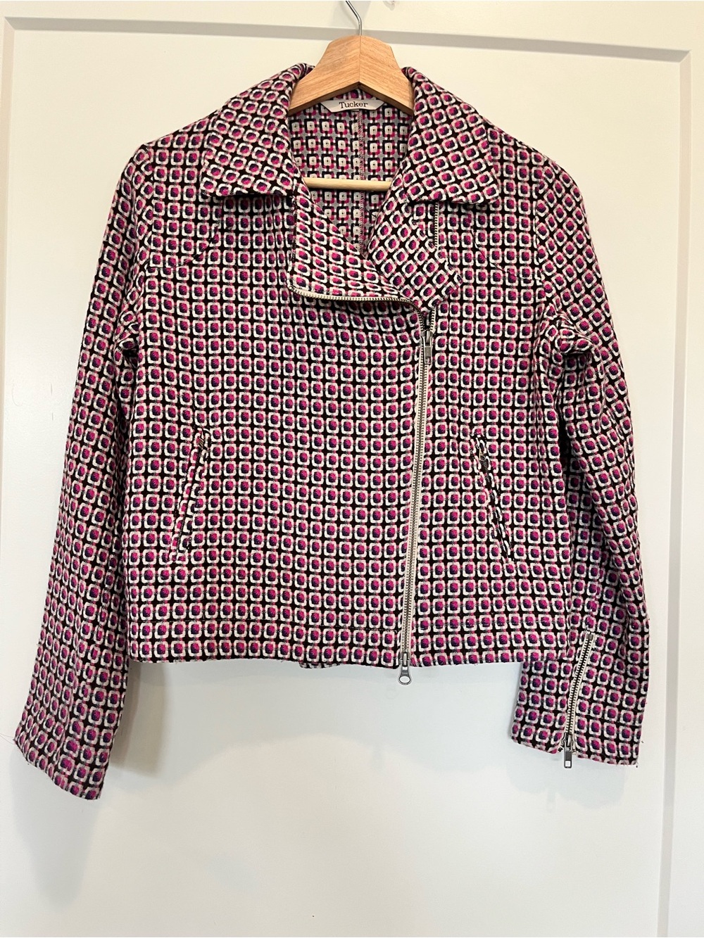 Tucker 100% wool geometric design moto grunge chic office sophisticated jacket S